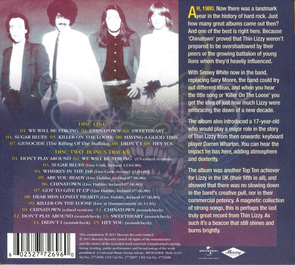 Image of Back Cover of 2xCD - EX/M - THIN LIZZY, Chinatown (Universal Music Group; 2772696, Europe 2011 Reissue, Double Digipak, Booklet, Deluxe Edition), Still SEALED In Shrinkwrap,  - 2116384C