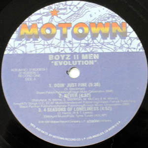 Image of Label Cover of 2xLP - VG/G+ - BOYZ II MEN, Evolution (Motown; 314 530 819-1, US 1997), Record one has more marks than two. Sleeve in hype stickered shrink-wrap, with bumped corners; wear and small rips along opening,  - 2116380C
