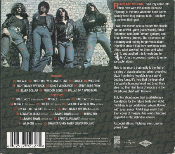 Image of Back Cover of 2xCD - EX/M - THIN LIZZY, Fighting (Mercury; 2792227, Europe 2012 Reissue, Double Digipak, Booklet, Deluxe Edition), Still SEALED In Shrinkwrap,  - 2116393C