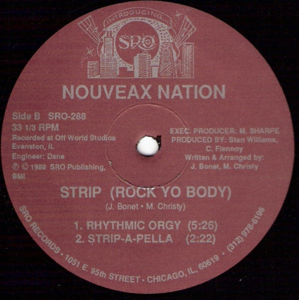 Image of Back Cover of 12" - /VG - NOUVEAX NATION, Strip (Rock Yo Body) (SRO; SRO-288, US 1988), ,  - 2146186S