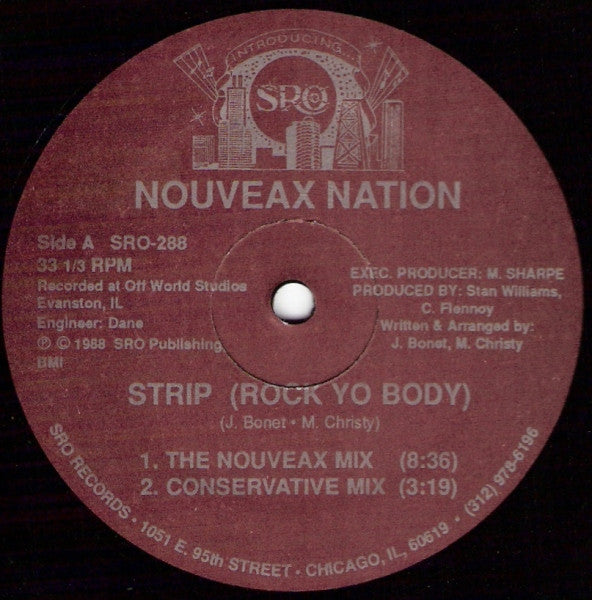 Image of Front Cover of 12" - /VG - NOUVEAX NATION, Strip (Rock Yo Body) (SRO; SRO-288, US 1988), ,  - 2146186S