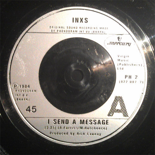 Image of Label Cover of 7" - VG/VG - INXS, I Send A Message (Mercury; PH 2, UK 1984, Picture Sleeve), ,  - 2116365C