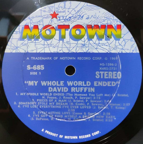 Image of Label Cover of LP - VG/VG - DAVID RUFFIN, My Whole World Ended (Motown; MS685, US 1969, Inner), Light hairlines. Heavy ringwear.,  - 2126116E