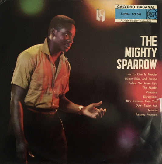 Image of Front Cover of LP - F/G+ - THE MIGHTY SPARROW, The Mighty Sparrow (RCA; LPB-1056, Trinidad & Tobago 1960), Lots of superficial lines, plays nice above grade. Red RCA label variation. Sleeve is split on 2 seams, both panels still look decent.,  - 2126184E