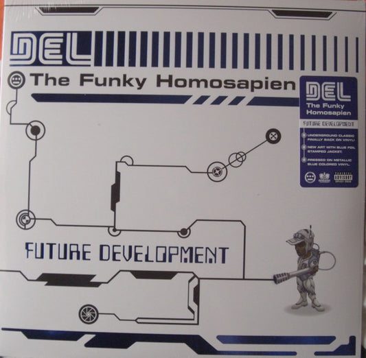 Image of Front Cover of 2xLP - NEW/NEW - DEL THE FUNKY HOMOSAPIEN, Future Development (Rhymesayers Entertainment; RSE474LP-C1, Europe 2026, Metallic Blue Vinyl), , Future Development is Del the Funky Homosapien s third album and, following his departure from major label Elektra, his first solo full-length for his independent label, Hieroglyphics Imperium Recordings. Originally released on cassette in 1997, and later reissued on CD and vinyl in 2002, the album largely relied on in-house production from Del a