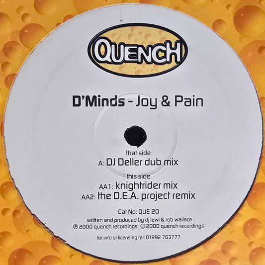 Image of Front Cover of 12" - VG/VG+ - D'MINDS, Joy & Pain (Quench Recordings; QUE 20, UK 2000), ,  - 2146198S