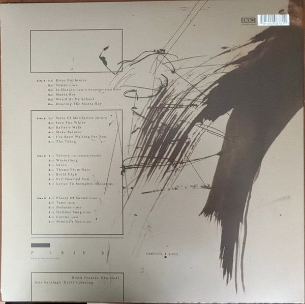 Image of Back Cover of 2xLP - NEW/NEW - PIXIES, Complete B Sides: 1988-97 (Remastered) (4AD; 4AD0878LPE, Europe 2026, 2 Inners, Crystal Clear Vinyl), , For Complete B-Sides: 1988-97, all the tracks have been remastered from their original analogue tapes by Kevin Vanbergen - sounding amazingly fresh, it completes his extensive remastering work across the band s catalogue. With the original tracklisting neatly fitting across 3 sides of vinyl, a fourth side of bonus live tracks has also been added, featuring s