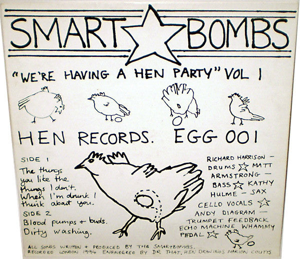 Image of Back Cover of 12" - VG+/VG+ - SMART BOMBS, We're Having A Hen Party Vol 1 (Hen Records; EGG 001, UK , Hand Made Sleeve With Sandpaper Cut Out), ,  - 2126260E