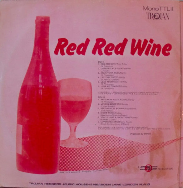 Image of Back Cover of 5124235E: LP - VARIOUS ARTISTS, Red Red Wine (Downtown; TTL-11, UK 1969, Laminated Front Sleeve, Mono)   VG/VG+