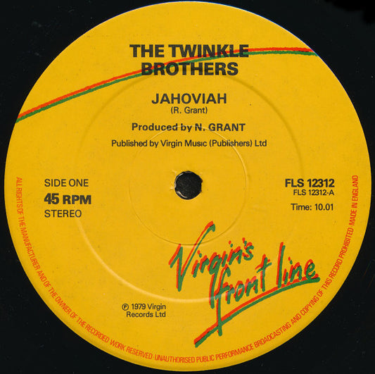 Image of Front Cover of 12" - /VG - TWINKLE BROTHERS, Jahoviah / Free Africa (Front Line; FLS 12312, UK 1979, Disco 45 Sleeve), Light marks only, sounds VG+. Clean labels, Disco 45 Sleeve., ROOTS ANTHEM / TOTAL CLASSIC - 2116539C