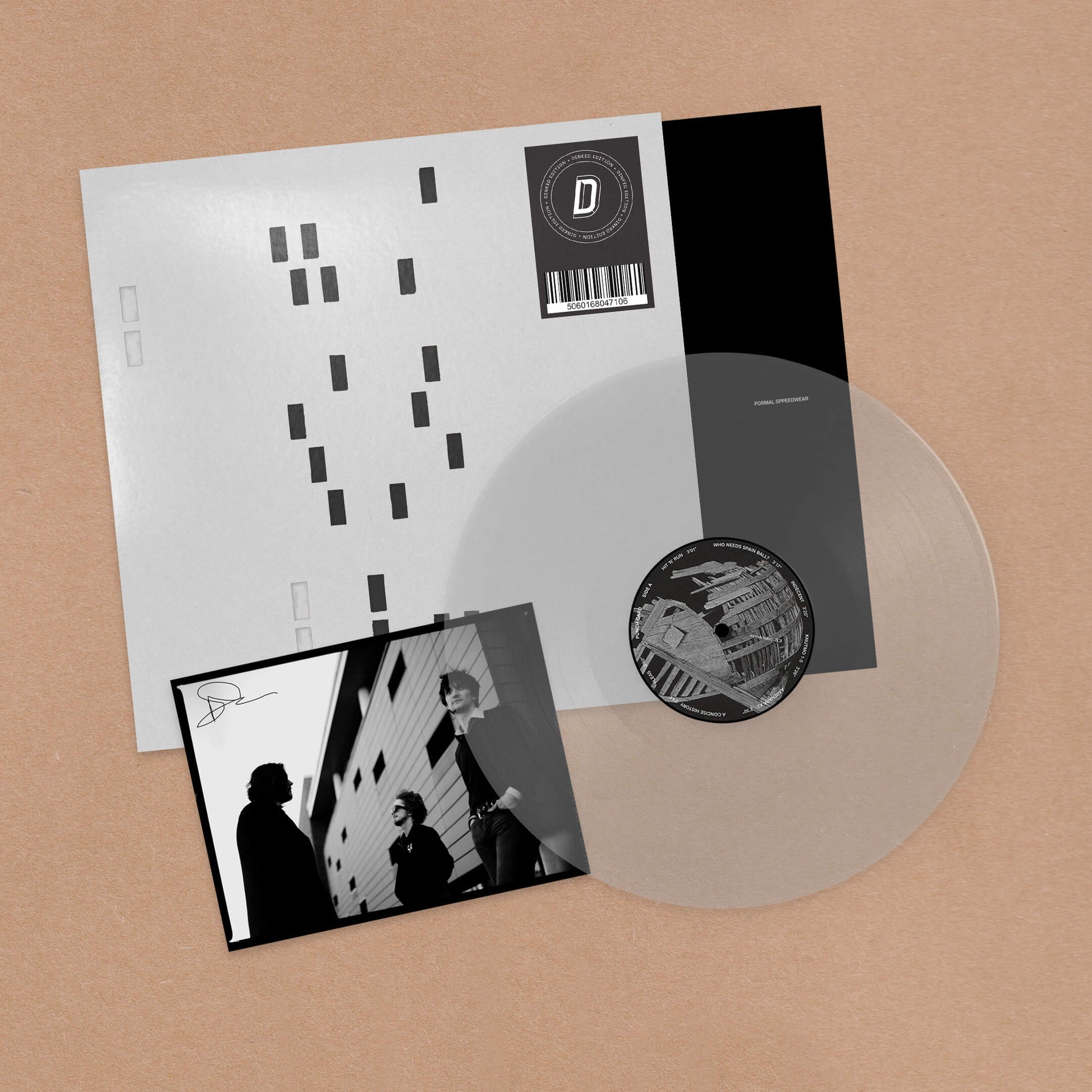 Image of Front Cover of LP - NEW/NEW - FORMAL SPPEEDWEAR, Punch Card - Dinked Edition (Melodic; MELO150LPD, UK 2026, Ultra Clear Vinyl, Limited Pressing of 350, Dinked No. 416, Alternative colour die-cut sleeve, A5 print, Hand-signed & numbered edition.), , Stoke-On-Trent’s most tuned-in and turned-out trio are releasing debut album Punch Card, which might be the avant-garde pop record of the year.Driven by a desire for sonic collage and bolstered by lateral thinking, ‘Punch Card’ is a crafty lesson in ho