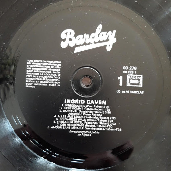 Image of Label Cover of LP - VG/VG+ - INGRID CAVEN, Au Pigall's (Barclay; 90 278, France 1978, Gatefold), Edge wear.,  - 2116564C