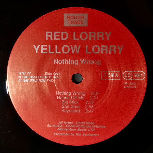 Image of Label Cover of LP - VG/VG - REDLORRY YELLOWLORRY, Nothing Wrong (Rough Trade; RTD 77, Germany 1988, Inner), ,  - 2126281E