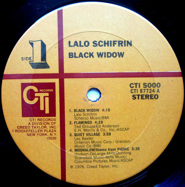 Image of Label Cover of LP - VG/VG - LALO SCHIFRIN, Black Widow (CTI Records; CTI 5000, US 1976, Inner, Terre Haute pressing), ,  - 2126285E