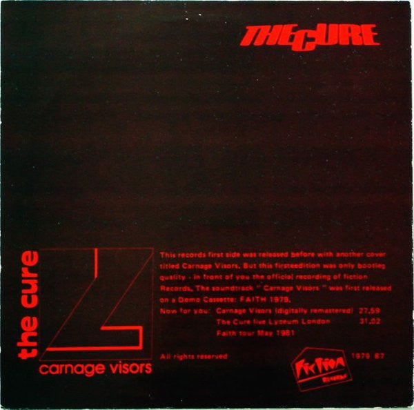 Image of Back Cover of LP - VG/VG - THE CURE, Manifest (Love Situation; Fic 0872,  1987, Unofficial. A): "Carnage Visors". B): 8 tracks live from 1980 (says 1981 on sleeve).), ,  - 2126286E