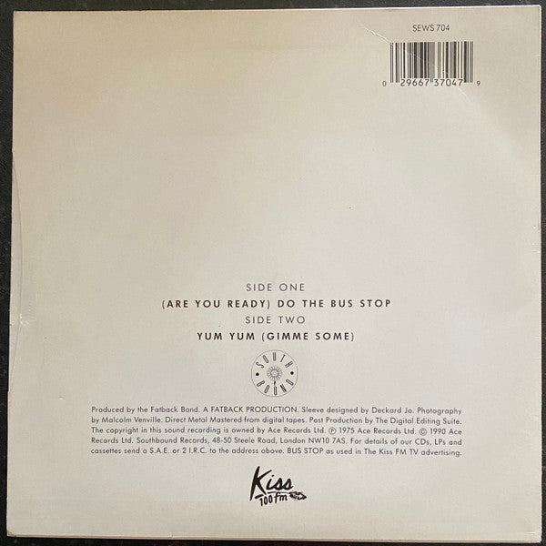 Image of Back Cover of 7" - VG/VG - FATBACK BAND, Bus Stop! (Southbound; SEWS 704, UK 1990, Picture Sleeve), ,  - 2116633C