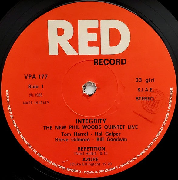 Image of Label Cover of 2xLP - VG/VG - THE NEW PHIL WOODS QUINTET, Integrity (The New Phil Woods Quintet Live) (Red Record; VPA 177, Italy 1985, Gatefold), Strong VG across the board.,  - 2116644C