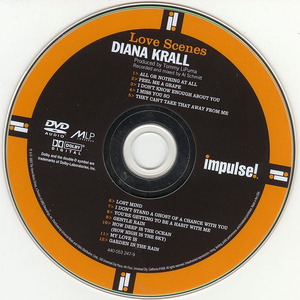 Image of Label Cover of DVD - EX/M - DIANA KRALL, Love Scenes (Impulse!; 440 053 247-9, US 2003 Reissue, DVD-Audio, DVD-Video, Multichannel, NTSC), Still SEALED In Stickered Shrinkwrap,  - 2116701C