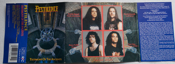 Image of Back Cover of Cassette - VG+/VG+ - PESTILENCE, Testimony Of The Ancients (R/C Records; RC 9285-4, Europe 1991, J - Card), ,  - 3156065S