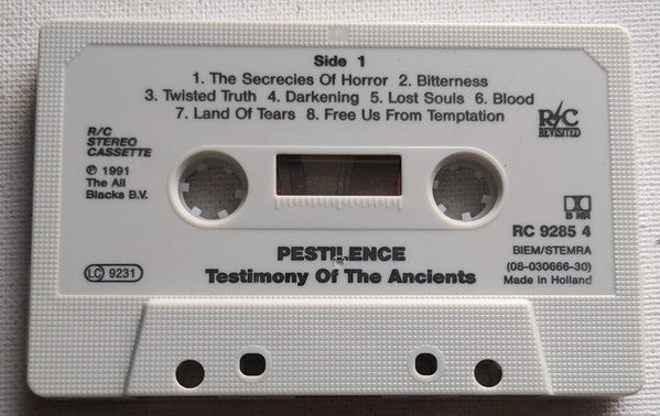 Image of Label Cover of Cassette - VG+/VG+ - PESTILENCE, Testimony Of The Ancients (R/C Records; RC 9285-4, Europe 1991, J - Card), ,  - 3156065S