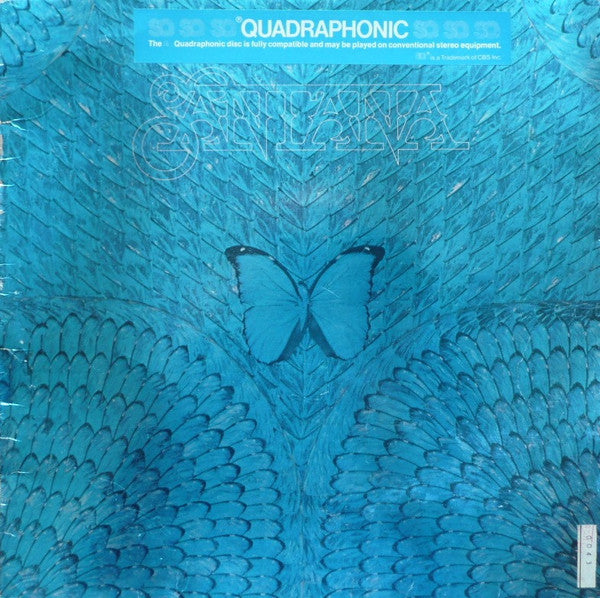 Image of Front Cover of LP - VG/VG - SANTANA, Borboletta (CBS; Q69084, Europe 1975 reissue, Metallic Sleeve, Inner, Quadraphonic), Edge wear and creasing, some sticker damage to front of sleeve.  Small tear to inner. ,  - 2126318E