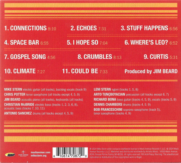 Image of Back Cover of CD - VG+/VG+ - MIKE STERN, Echoes And Other Songs (Artistry Music; ART7087, USA & Europe 2024, Digipak), ,  - 2136217E