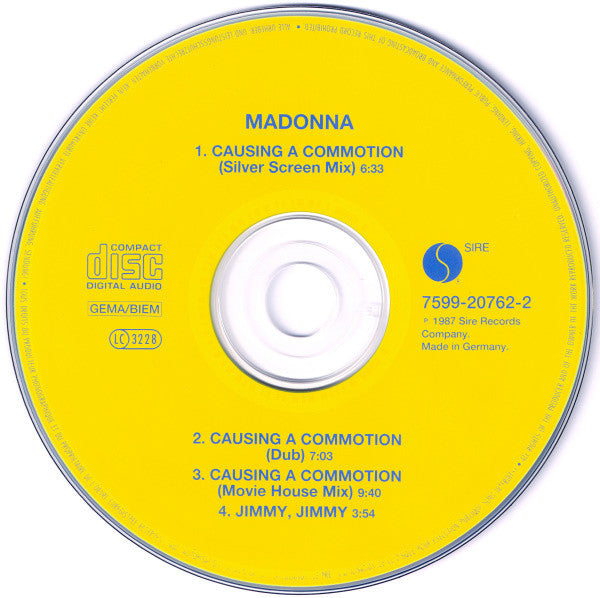 Image of Back Cover of CD - EX/EX - MADONNA, Causing A Commotion (Sire; 7599 20762-2, Europe 1995 Reissue), Opened Instore,  - 2256006S