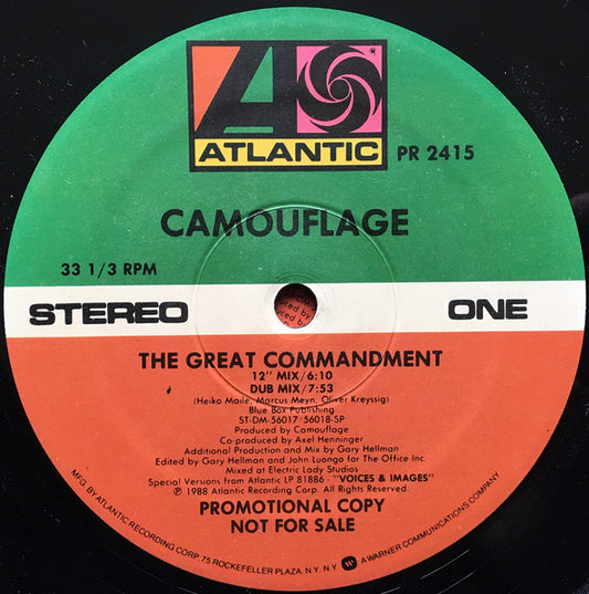 Image of Front Cover of 12" - VG/VG - CAMOUFLAGE, The Great Commandment (Atlantic; PR 2415, US 1988, Stickered Picture Sleeve), Light marks only. Slight creasing to the sleeve and saw mark top left corner.,  - 2246035S