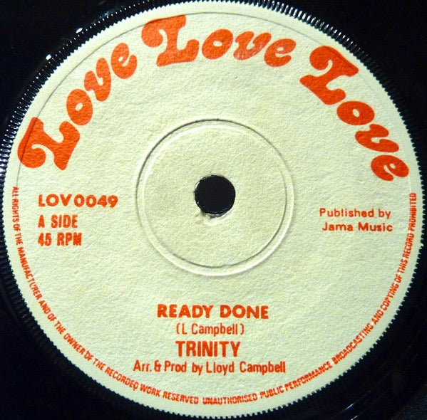 Image of Back Cover of 7" - /VG - ITALS / TRINITY, In A Disa Time / Ready Done (Love Love Love; LOV0049, UK , Plain Sleeve), Marker pen drawings in labels.,  - 2216022C