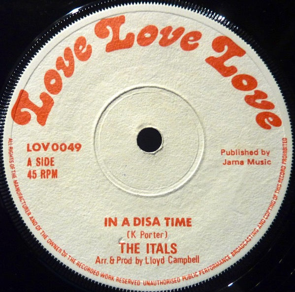 Image of Front Cover of 7" - /VG - ITALS / TRINITY, In A Disa Time / Ready Done (Love Love Love; LOV0049, UK , Plain Sleeve), Marker pen drawings in labels.,  - 2216022C