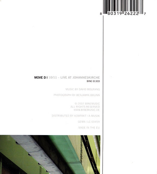 Image of Back Cover of CD - VG+/VG+ - MOVE D, 10/11 - Live At Johanneskirche (BineMusic; BINE 013CD, Germany 2007, Digipak), ,  - 2236026E