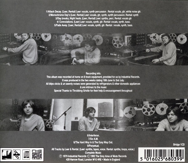 Image of Back Cover of CD - VG+/VG+ - THOMAS LEER & ROBERT RENTAL, The Bridge (The Grey Area; Bridge 1CD, UK 1992, Jewel Case), ,  - 2236032E