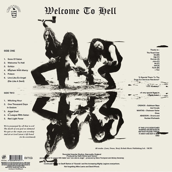 Image of Back Cover of LP - VG+/VG+ - VENOM, Welcome To Hell (BMG; BMGCAT660CLP, UK & Europe 2021 Reissue, Insert, 40th Anniversary Limited Edition Gold vinyl with Black Splatter), ,  - 2126303E
