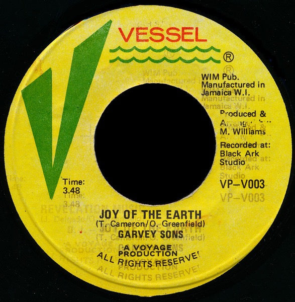 Image of Front Cover of 7" - /VG+ - GARVEY SONS / D.J. - O.G., Joy Of The Earth / Portland Rock (Vessel; VP-V003, Jamaica 1977, Plain Sleeve), Nice copy - only the lightest of marks. Writing on a-side.,  - 2216027C