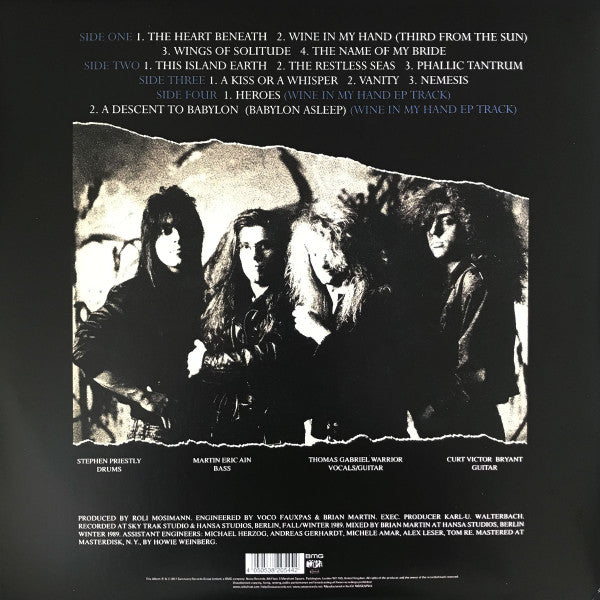 Image of Back Cover of 2xLP - VG/VG+ - CELTIC FROST, Vanity / Nemesis (Noise; NOISE2LP013, UK 2017 Reissue, Gatefold, 2 Inners & Booket, 2 Posters), Top right corner of sleeve is damaged.,  - 2226012E