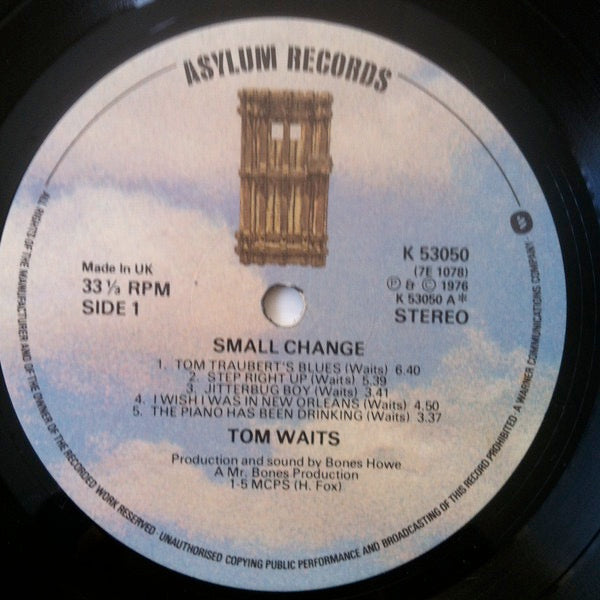 Image of Label Cover of LP - G+/VG - TOM WAITS, Small Change (Asylum; K53050, UK 1976, NO Inner, Made in UK on Label), Hairlines, heavy edge wear, ring wear,  - 2246021S