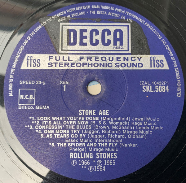 Image of Label Cover of LP - VG/VG - THE ROLLING STONES, Stone Age (Decca; SKL 5084, UK 1971, Laminated Front Sleeve), Sleeve rear has some tape down the spine and a small tear in opening section and some staining.,  - 2226025E
