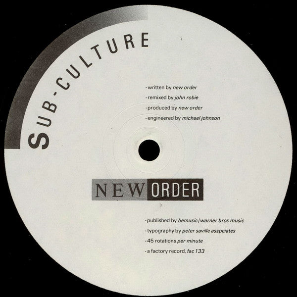 Image of Label Cover of 12" - /VG - NEW ORDER, Sub-Culture (Factory; fac 133, UK 1985, Plain Black Sleeve), ,  - 2216247C