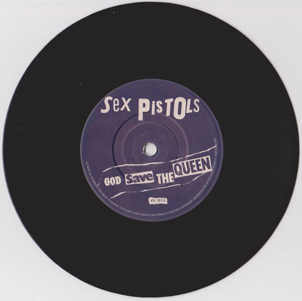 Image of Front Cover of 7" - /VG - SEX PISTOLS, God Save The Queen (Virgin White/White Label Text Without Anti-Slip Ring; VS 181, UK 1977, NO Sleeve), ,  - 2216047C