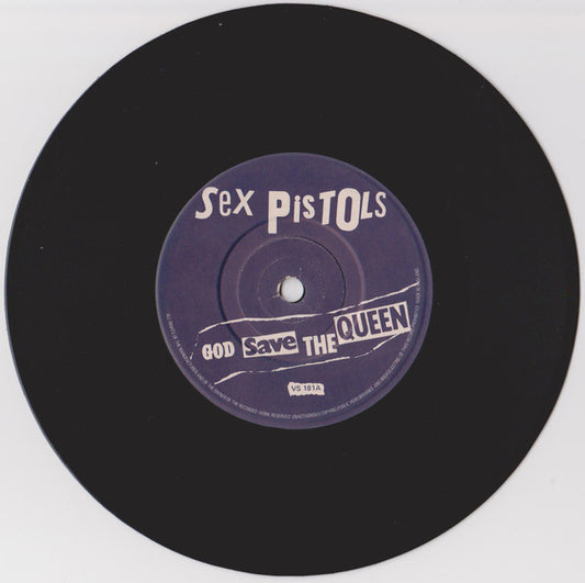 Image of Front Cover of 7" - /VG - SEX PISTOLS, God Save The Queen (Virgin White/White Label Text Without Anti-Slip Ring; VS 181, UK 1977, NO Sleeve), ,  - 2216047C