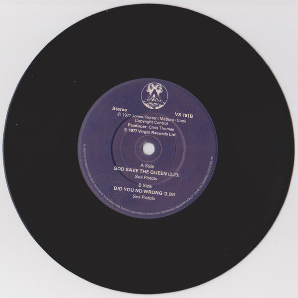 Image of Back Cover of 7" - /VG - SEX PISTOLS, God Save The Queen (Virgin White/White Label Text Without Anti-Slip Ring; VS 181, UK 1977, NO Sleeve), ,  - 2216047C