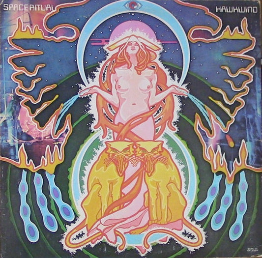 Image of Front Cover of 2xLP - G+/VG - HAWKWIND, Space Ritual (UA; UA-LA120-H2, Canada 1973, Fold Out Sleeve), Writing On Front Sleeve, Heavy Edge And Ring Wear,  - 2126337E