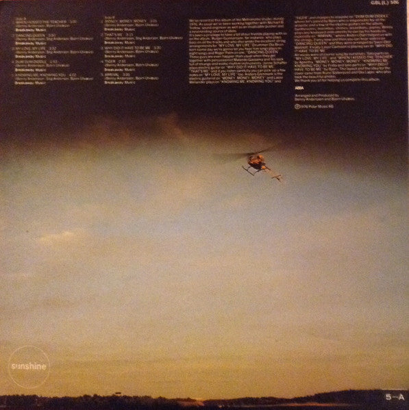 Image of Back Cover of LP - VG/G+ - ABBA, Arrival (Sunshine; GBL506, Rhodesia 1976, Inner), Light scuffs and some very faint hairlines on disc. Inner creased, ring, edge and corner wear to sleeve. ,  - 2216115C
