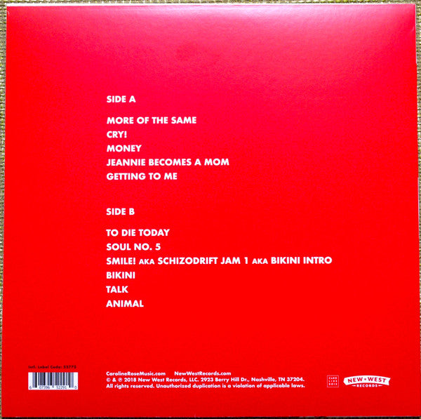 Image of Back Cover of LP - VG+/VG+ - CAROLINE ROSE, Loner (New West Records ; NW5229, US 2018, Poster, Red Vinyl), ,  - 2126322E