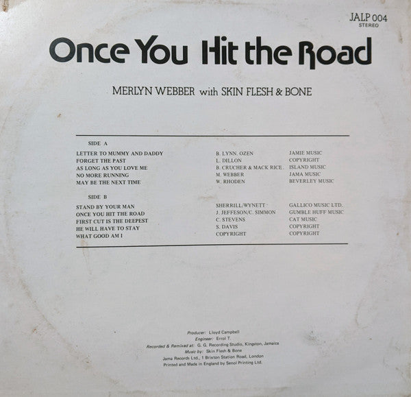 Image of Back Cover of LP - VG/VG - MERLYN WEBBER WITH SKIN FLESH & BONE, Once You Hit The Road (Jama Music; JALP 004, UK ), Edge Wear,  - 2246112S