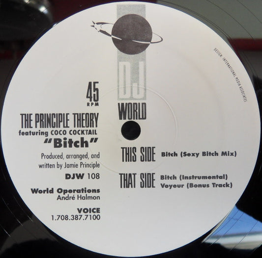 Image of Front Cover of 12" - /VG+ - THE PRINCIPLE THEORY FEATURING COCO COCKTAIL, Bitch (D.J. World Records; DJW 108, US 1992), ,  - 2246107S
