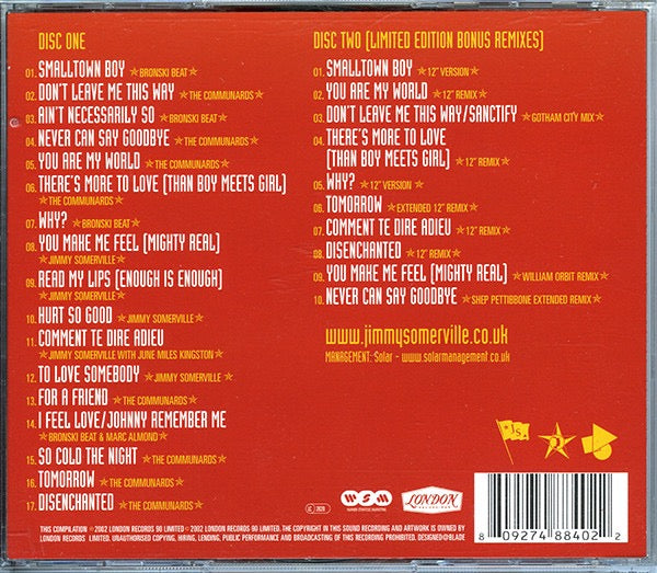 Image of Back Cover of CD - VG+/VG+ - JIMMY SOMERVILLE, BRONSKI BEAT AND THE COMMUNARDS, The Very Best Of Jimmy Somerville, Bronski Beat And The Communards (Warner Strategic Marketing; 0927 48840-2, Europe 2002, Card Slipcase with Jewel Case inside), ,  - 2236066E