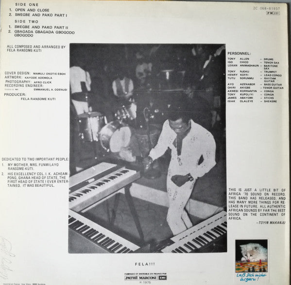 Image of Back Cover of LP - VG/VG - F LA RANSOME KUTI & THE AFRICA '70, Open & Close (EMI; 2C 068-81.957, France 1981 Reissue), Light hairlines. Edgewear. ,  - 2226049E
