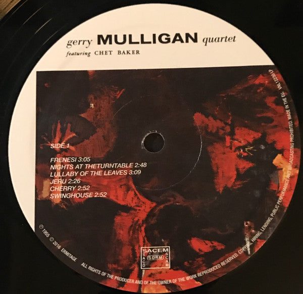 Image of Label Cover of LP - EX/VG+ - GERRY MULLIGAN QUARTET FEATURING CHET BAKER, Gerry Mulligan Quartet (Disques DOM; VNL 12230, Italy 2016 Reissue), ,  - 2226050E