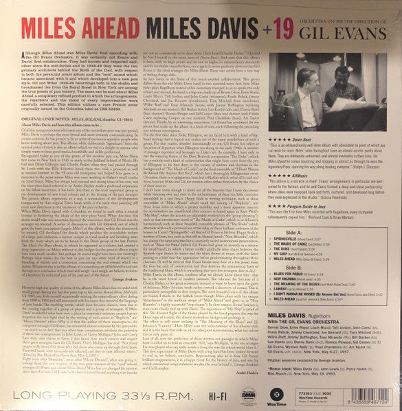 Image of Back Cover of LP - VG+/EX - MILES DAVIS, Miles Ahead (Waxtime; 772283, Europe 2021 Reissue), ,  - 2226052E